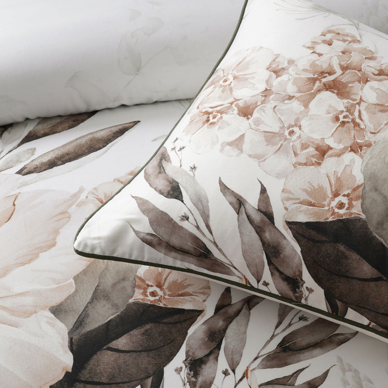 Bianca Somerset White Cotton Sateen Floral Quilt Cover Set Double