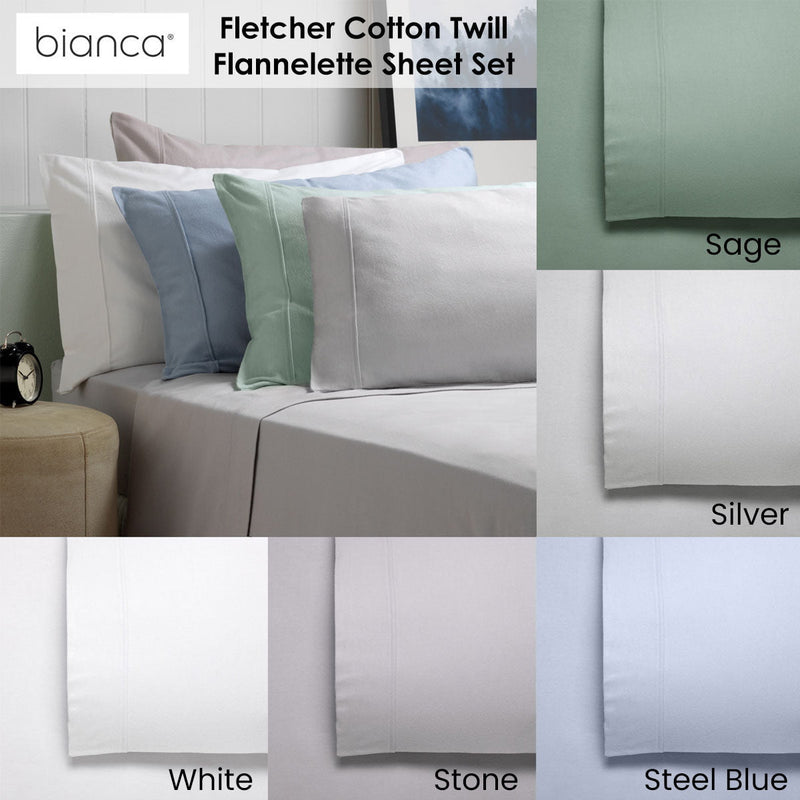 Bianca Fletcher Flannelette Cotton Sheet Set Steel Blue Queen