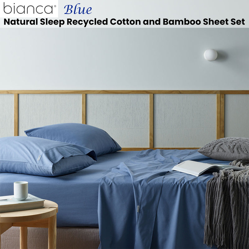 Bianca Natural Sleep Recycled Cotton and Bamboo Sheet Set Blue Split King