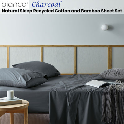 Bianca Natural Sleep Recycled Cotton and Bamboo Sheet Set Charcoal Double