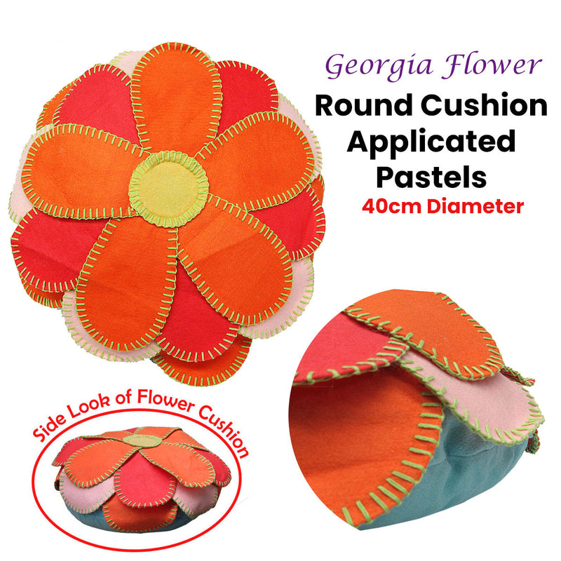 Girls Georgia Flower Applique Round Filled Cushion 40 cm Diameter