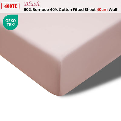 Accessorize 400TC Blush Bamboo Cotton Fitted Sheet 40cm Wall King