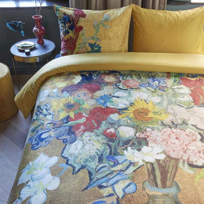 Bedding House Van Gogh Bouquet d'Anniversaire Gold Cotton Sateen Quilt Cover Set King