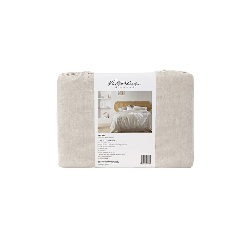 Vintage Design Homewares Natural French Linen Quilt Cover Set Queen