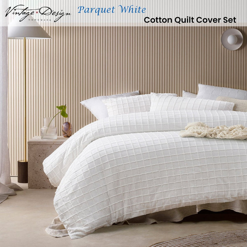 Vintage Design Homewares Parquet White Cotton Quilt Cover Set King