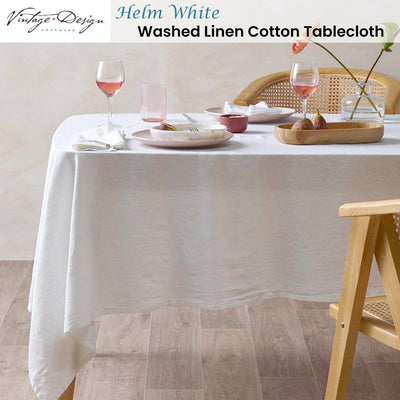 Vintage Design Homewares White French Linen Tablecloth 130cm x 180cm