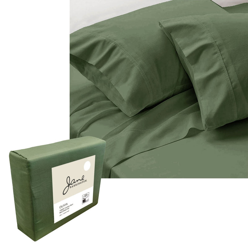 Jane Barrington 1200TC Olivia Cotton Rich Sheet Set 40cm Wall Olive King