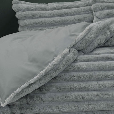 Ardor Jax Grey Chunky Faux Fur Quilt Cover Set King