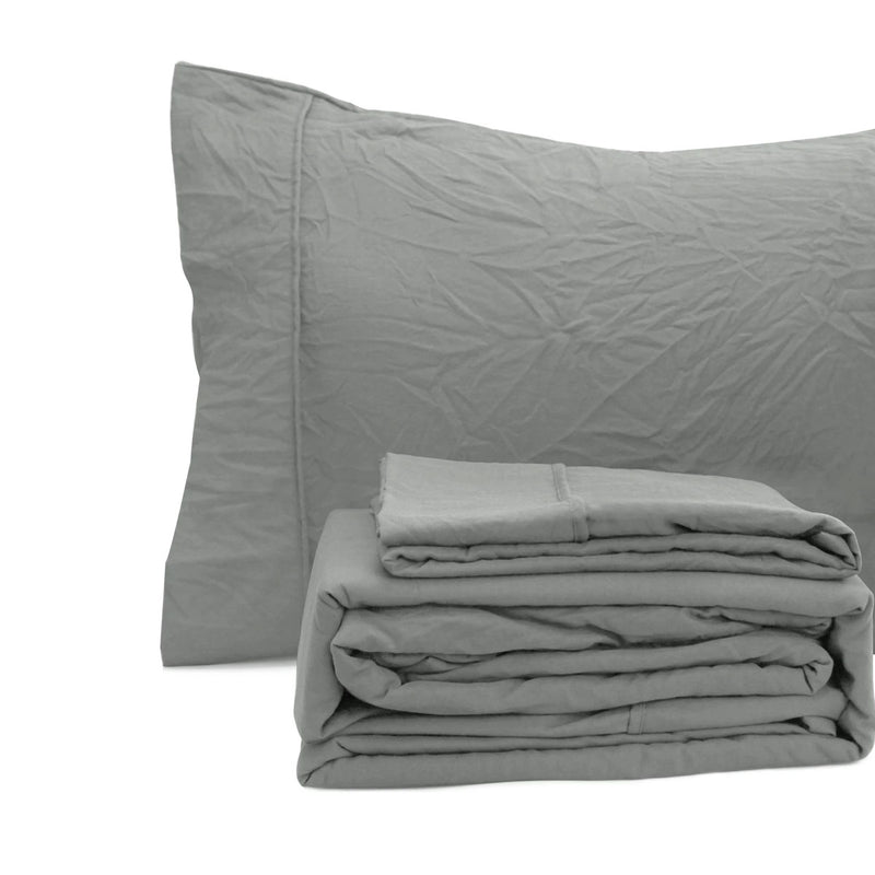 Ramesses Charcoal Pebble Wash Linen Look Alternative Sheet Set Queen