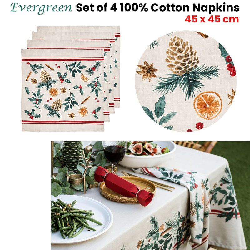 Ladelle Set of 4 Evergreen 100% Cotton Napkins 45 x 45 cm