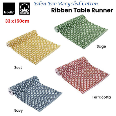 Ladelle Eden Ribbed Eco Recycled Cotton Table Runner 33 x 150 cm Sage