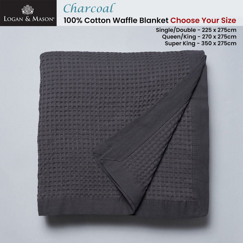 Logan and Mason Charcoal 100% Cotton Waffle Blanket Single/Double