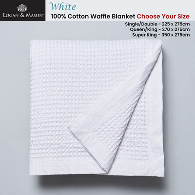 Logan and Mason White 100% Cotton Waffle Blanket Single/Double