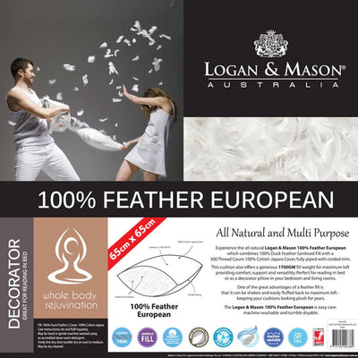 Logan and Mason 1700gsm 100% Feather Fill One European Pillow 65 x 65 cm