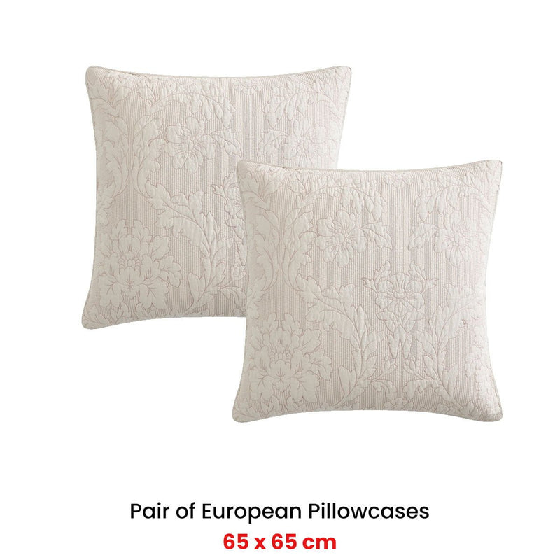 Private Collection Pair of Fleur Sand Jacquard European Pillowcases 65 x 65cm