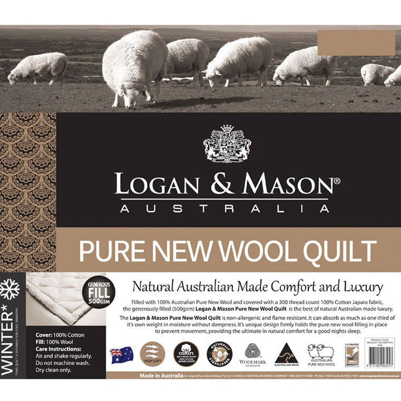 Logan and Mason 500GSM Pure Wool Premium Quality Quilt Double