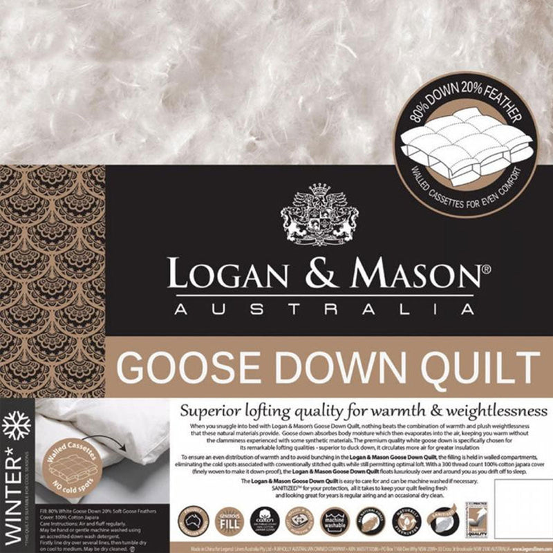 Logan and Mason 80% White Goose Down 20% Feather Premium Quality Quilt Queen