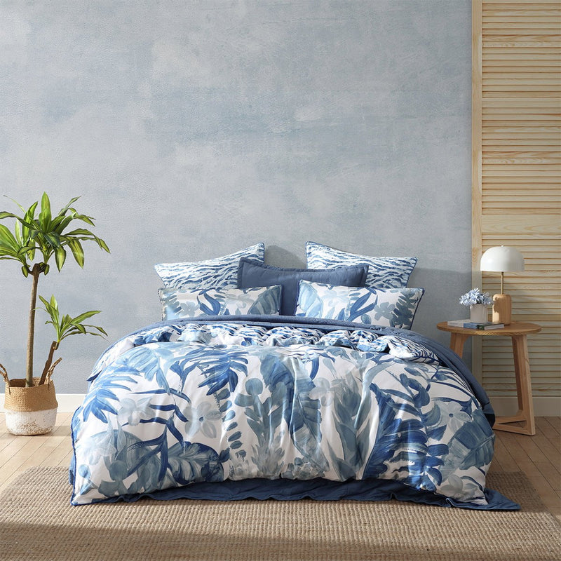 Logan and Mason 250TC Atherton Blue Cotton Sateen Quilt Cover Set Queen