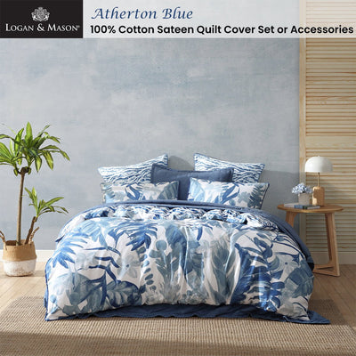 Logan and Mason 250TC Atherton Blue Cotton Sateen Quilt Cover Set Super King