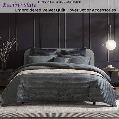 Private Collection Barlow Slate Embroidered Velvet Quilt Cover Set Queen