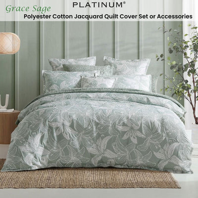 Platinum Collection Grace Sage Polyester Cotton Jacquard Quilt Cover Set King