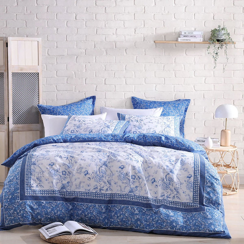 Logan and Mason Hiromi Blue Cotton-rich Percale Print Quilt Cover Set King