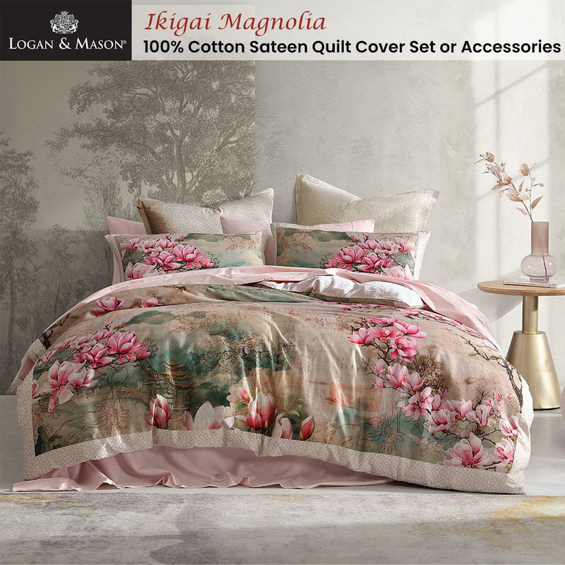 Logan and Mason 250TC Ikigai Magnolia Cotton Sateen Quilt Cover Set King