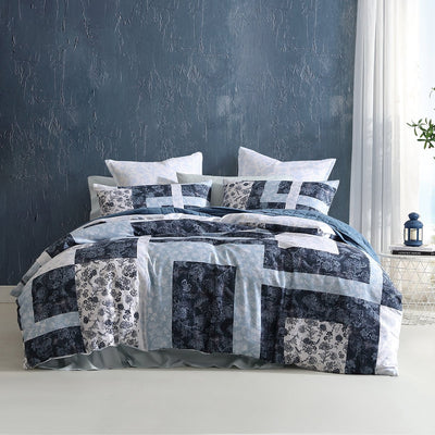 Logan and Mason 250TC Kai Blue Cotton Sateen Quilt Cover Set King