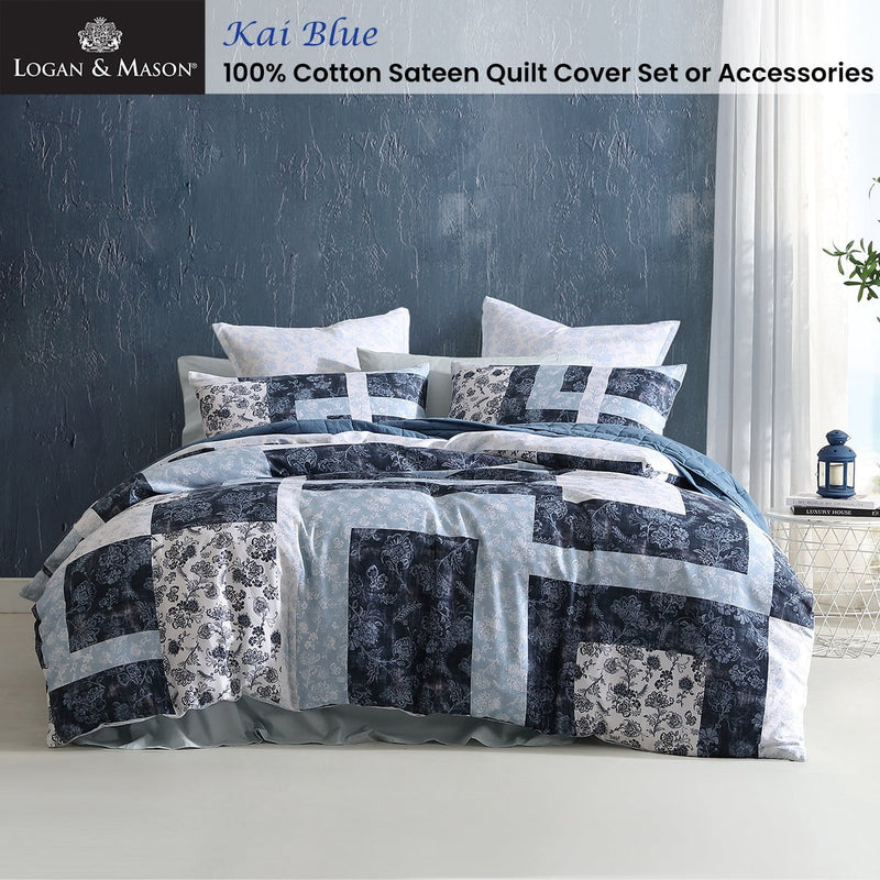 Logan and Mason 250TC Kai Blue Cotton Sateen Quilt Cover Set King