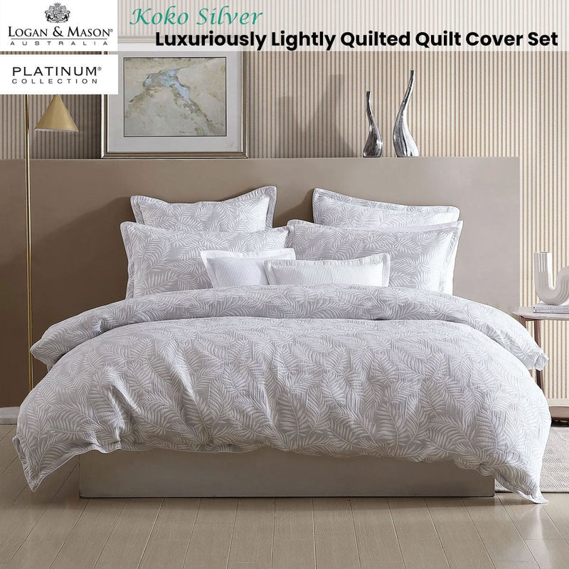 Platinum Collection Koko Silver Lightly Quilted Jacquard Quilt Cover Set Queen