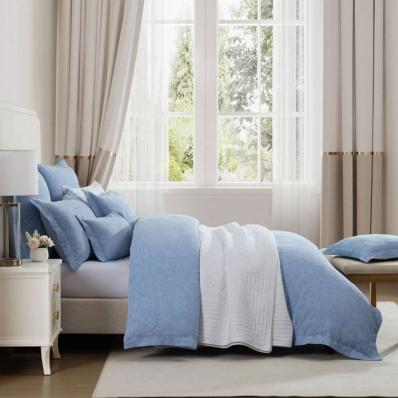 Private Collection Marbella Blue 100% Cotton Matelasse Quilt Cover Set Queen