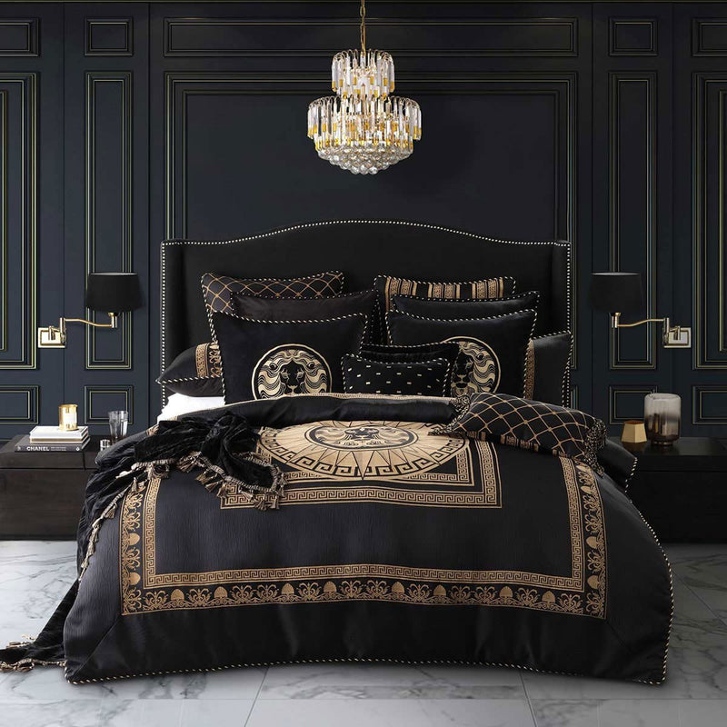 Davinci Massimo Black Yarn-dyed Chenille Jacquard Quilt Cover Set King