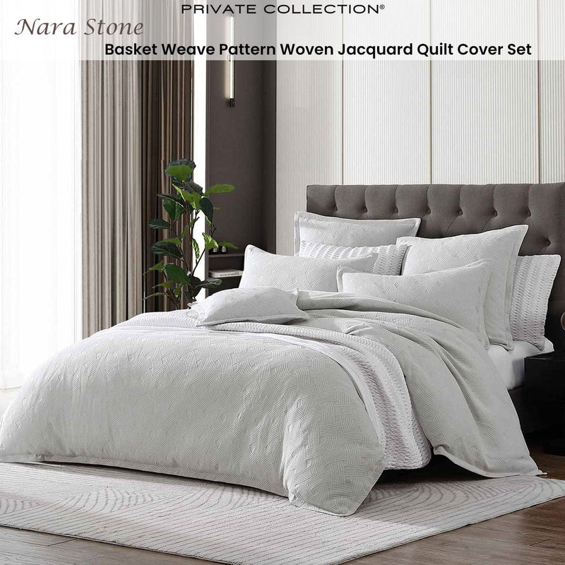 Private Collection Nara Stone Woven Jacquard Quilt Cover Set Queen