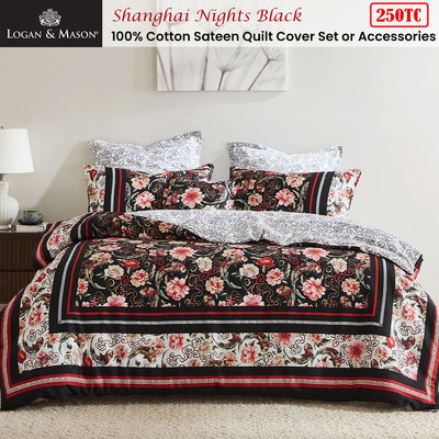 Logan and Mason 250TC Shanghai Nights Black Cotton Sateen Quilt Cover Set Super King