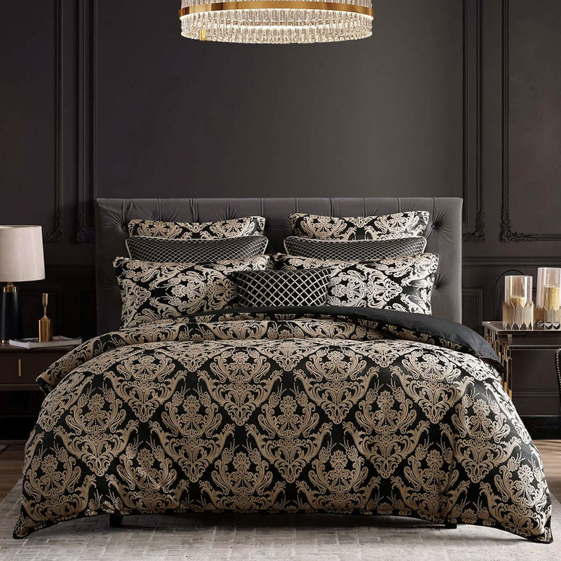 Davinci Vercelli Noir Bold Italianesque Motifs Adorn Robed Finish Quilt Cover Set Super King