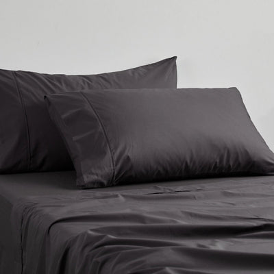 Logan and Mason 250TC 50% Polyester 50% Cotton Percale Sheet Set Asphalt 50cm Wall King Single