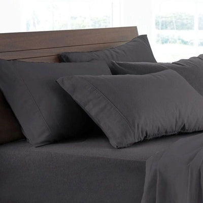 Logan and Mason Soft Brushed Cotton Flannelette Sheet Set Charcoal 40cm Wall Queen