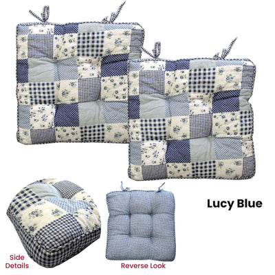 Lylac Homewares Petal Delights Set of 2 Cotton Chair Pads Lucy Blue