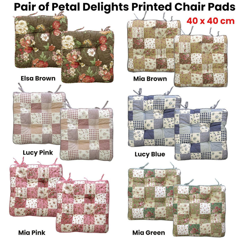 Lylac Homewares Petal Delights Set of 2 Cotton Chair Pads Lucy Blue