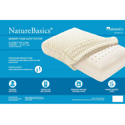 Alastairs Nature Basics Sleep System Memory Foam Gusset Pillow 65 x 40 x 13cm