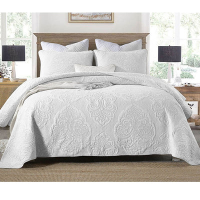 Cotton Rich Lightly Quilted Coverlet Set Royale White Queen