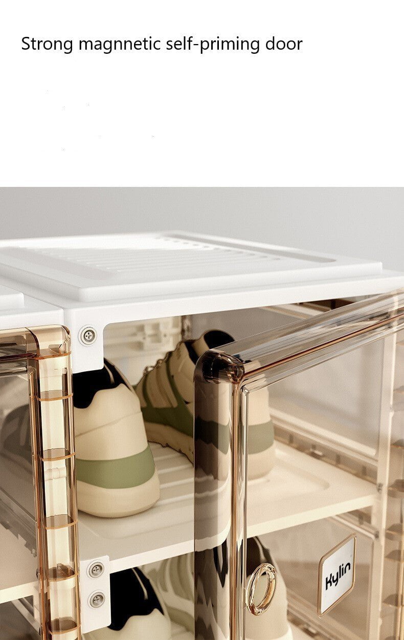 Kylin Cubes Storage Folding Shoe Cabinet With 1 Column & 5 Grids & 3 Brown Door