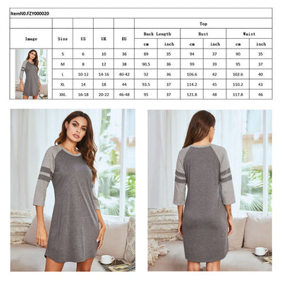 Polycotton Color Matching Women Nightgown 3/4 Sleeve Night Dress UK Size (L Size)