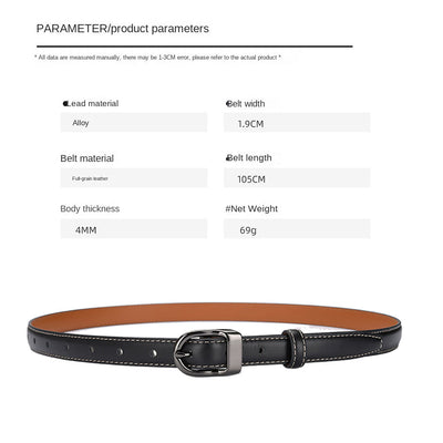 Luxury Top Layer Cow Leather Belt Women's Simple Decorative Jeans Belt Versatile Fashion Thin Belt (Black)