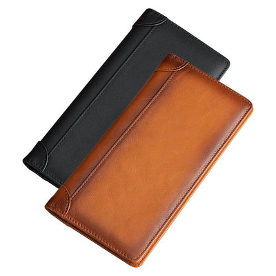 100% Genuine Leather Men's Wallet RFID Blocking Card Holder Bifold and Long Wallets (Black Long Wallet)