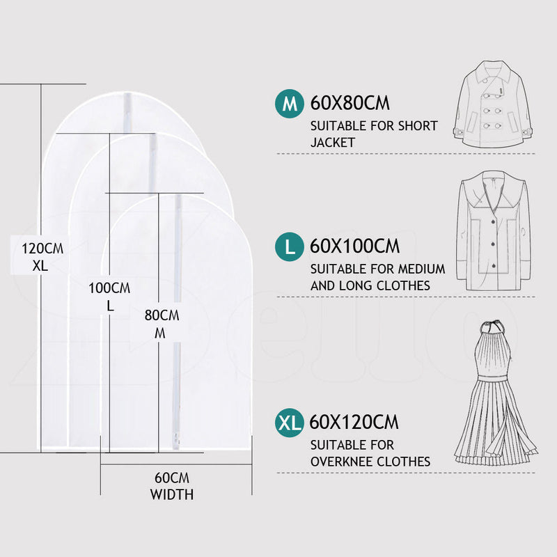 6Pcs Suit Dress Clothing Dust Cover Bag Jacket Wardrobe Storage Coat Protector (2M+2L+2XL)
