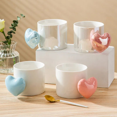 Lovely 3D Heart Love Ceramic Cup Mug Puffy Heart Handle with Gift Box (Purple)