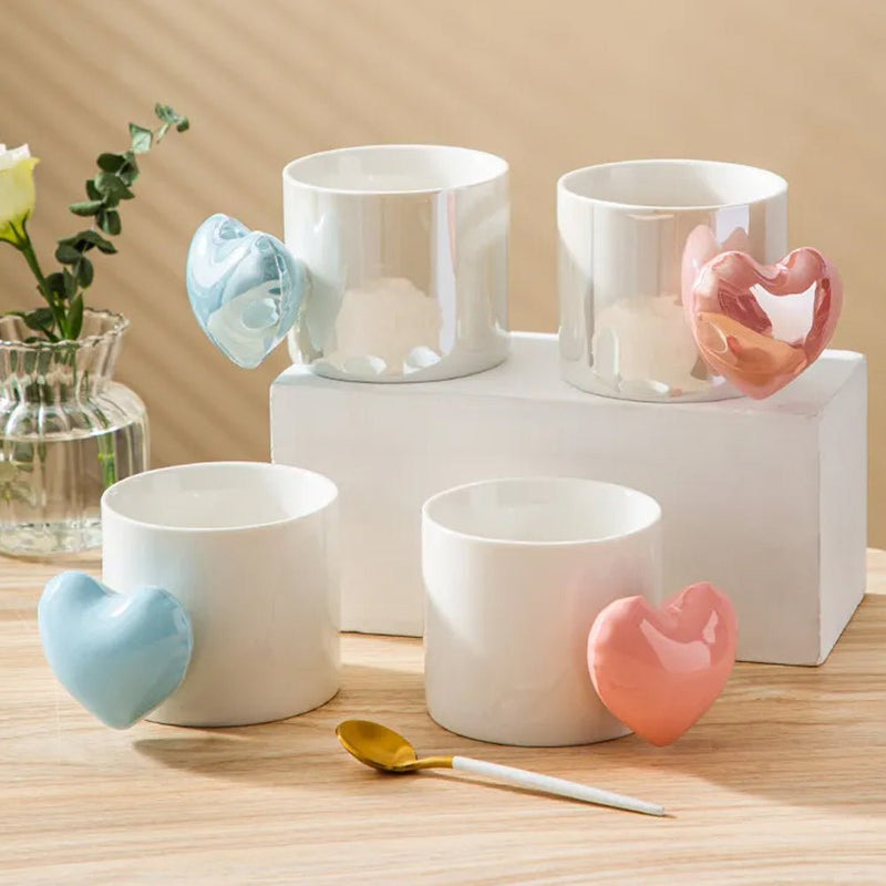 Lovely 5D Heart Love Ceramic Cup Mug Puffy Heart Handle with Gift Box (Blue)