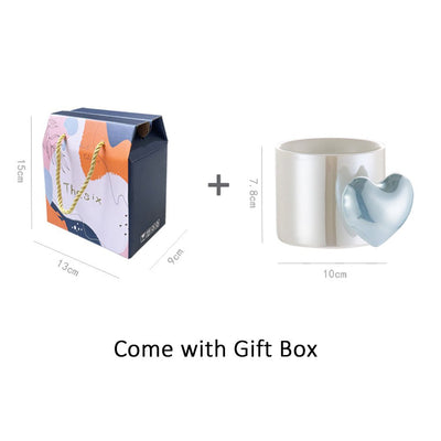 Lovely 5D Heart Love Ceramic Cup Mug Puffy Heart Handle with Gift Box (Blue)