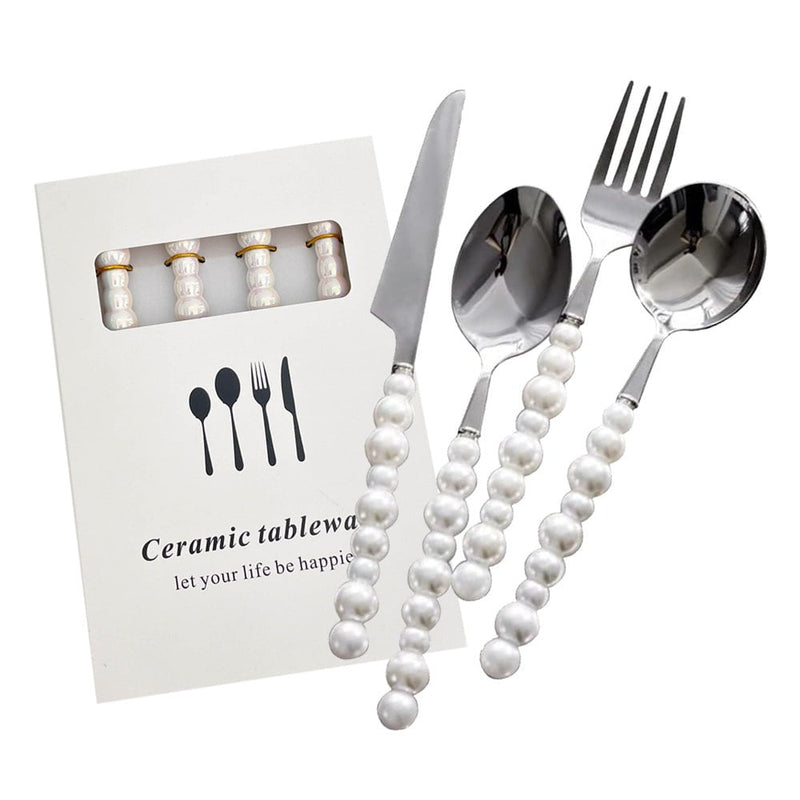 4 Piece Stainless Steel Pearl Handle Flatware Cutlery Set Come with Giftbox